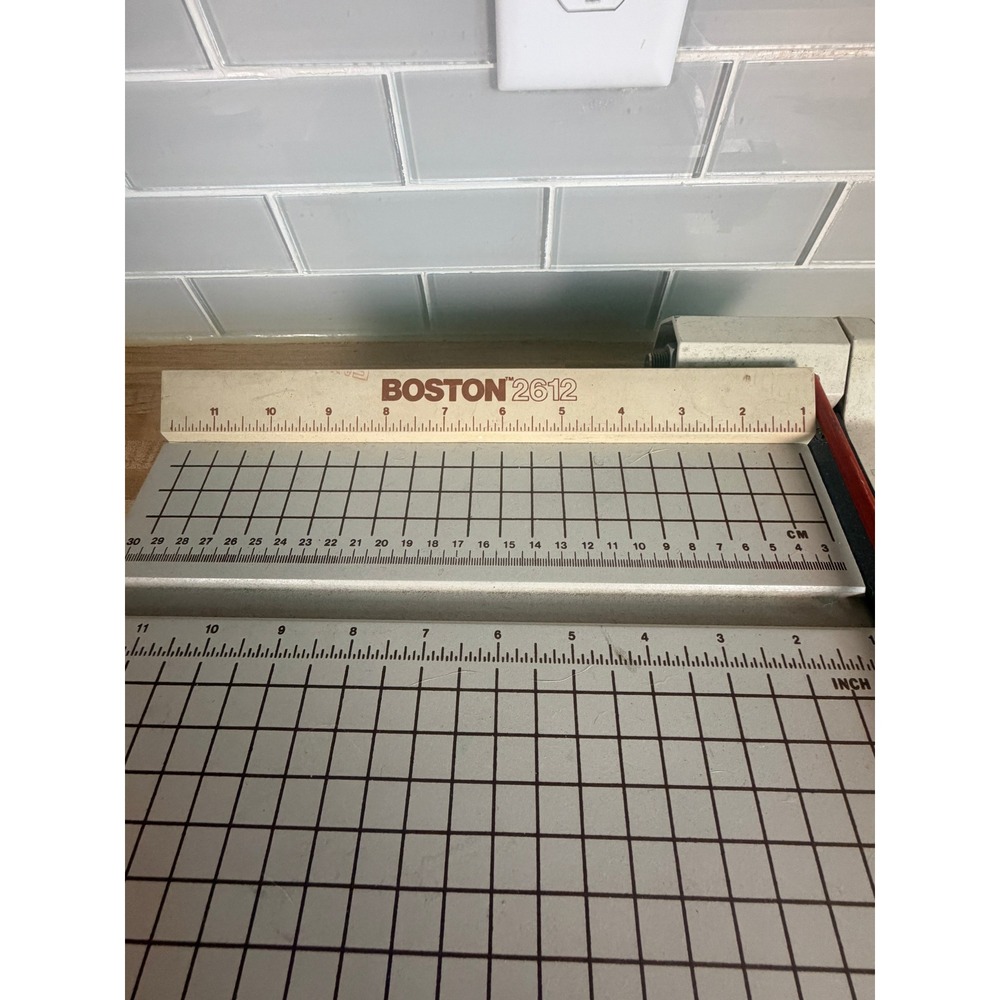 Boston 2612 Paper Trimmer Guillotine Cutter 12x12 Wood Base Vintage Office Tool